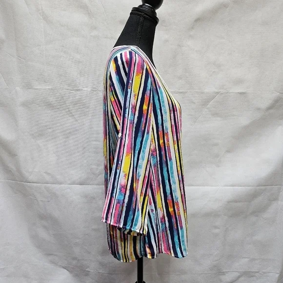 Signature Studio Stripped Pull Over Top Blue Pink 100% Polyester Sz S - Picture 5 of 8